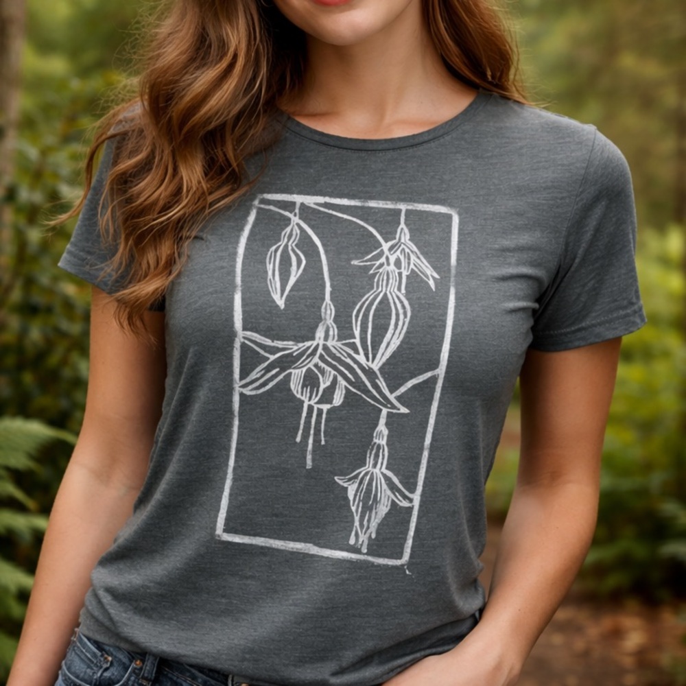 Block Printed Fuschia Plant Green T-Shirt XS - Artwear - Picture 7 of 7